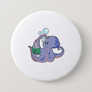 Octopus at Reading with Book 7.5 Cm Round Badge