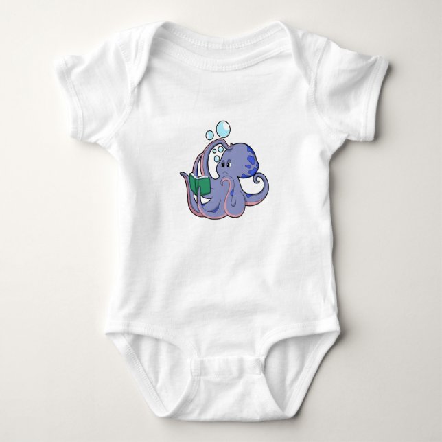 Octopus at Reading with Book Baby Bodysuit (Front)