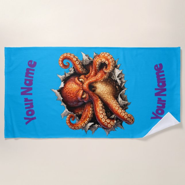 Octopus Attack Beach Towel (Front)