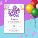 Octopus Balloon Purple Bubble Kids Birthday Invitation<br><div class="desc">Cute kids birthday invitation features an octopus and colourful balloons on bubbles pattern background.</div>