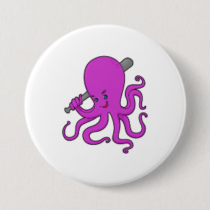 Octopus Baseball Baseball bat 7.5 Cm Round Badge