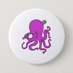 Octopus Baseball Baseball bat 7.5 Cm Round Badge