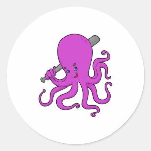 Octopus Baseball Baseball bat Classic Round Sticker