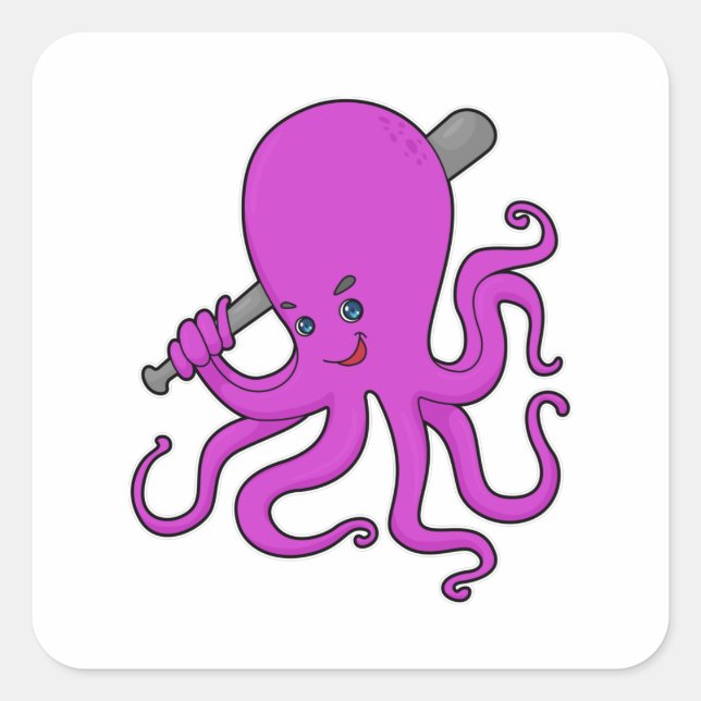 Octopus Baseball Baseball bat Square Sticker (Front)