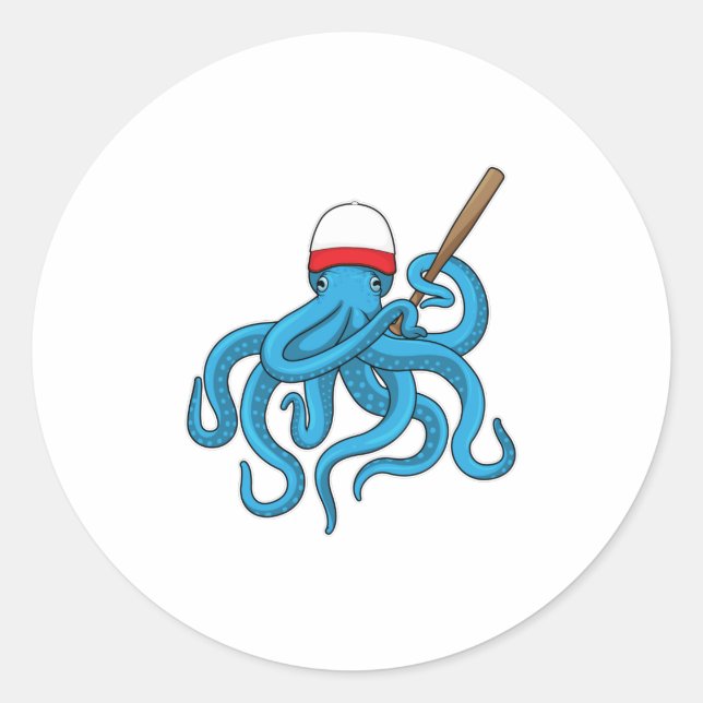 Octopus Baseball bat Baseball Classic Round Sticker (Front)