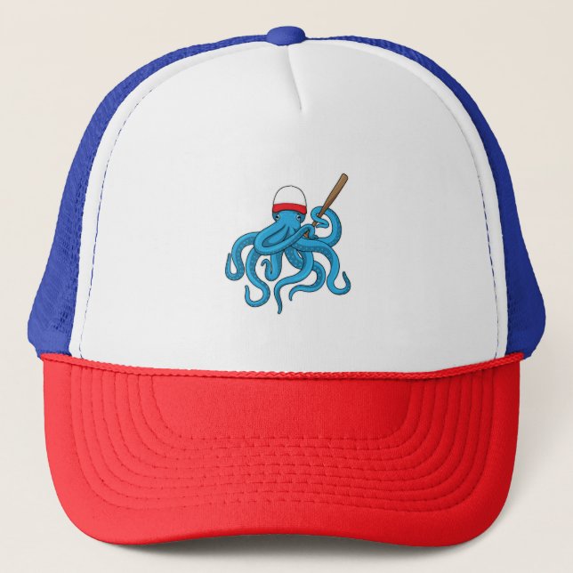 Octopus Baseball bat Baseball Trucker Hat (Front)