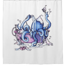 Octopus bath shower curtain