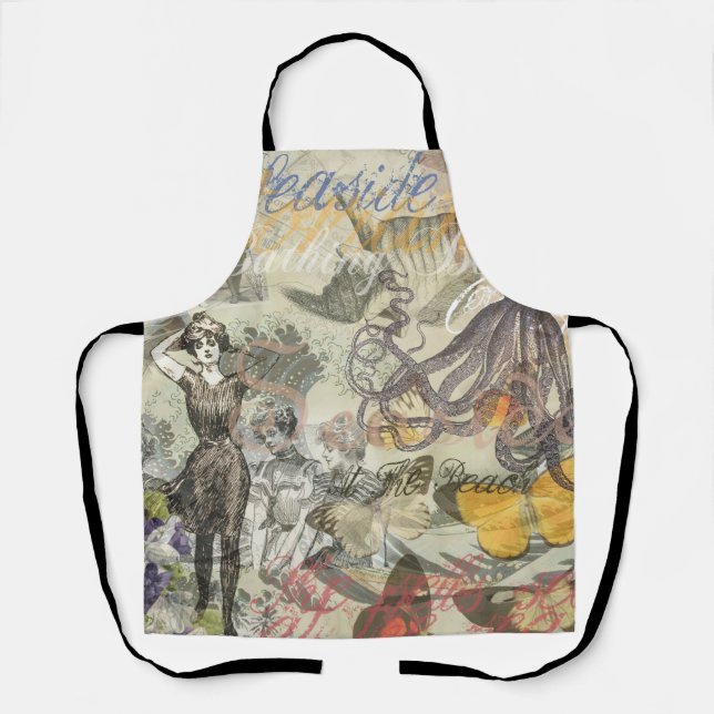 Octopus Beach Antique Coastal Steampunk Apron (Front)
