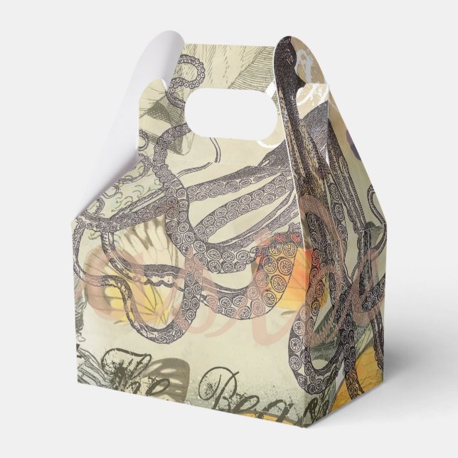 Octopus Beach Antique Coastal Steampunk Favour Box (Front Side)