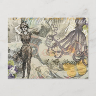 Octopus Beach Antique Coastal Steampunk Postcard
