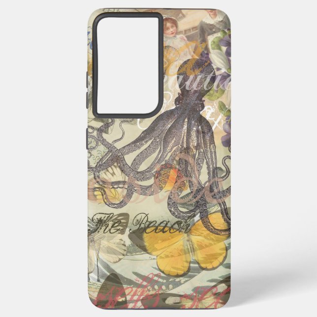 Octopus Beach Antique Coastal Steampunk Samsung Galaxy S21 Ultra Case (Back)
