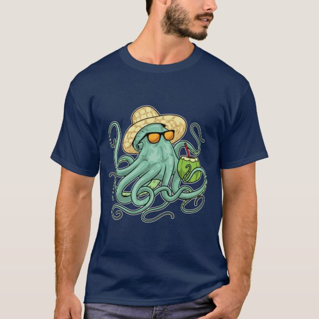 Octopus Beach Coconut Summer T-Shirt (Front)