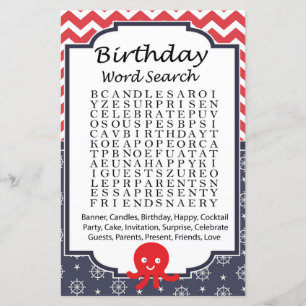 Octopus Birthday word search game