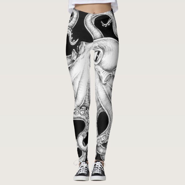 Octopus Black And White Ink Leggings (Front)
