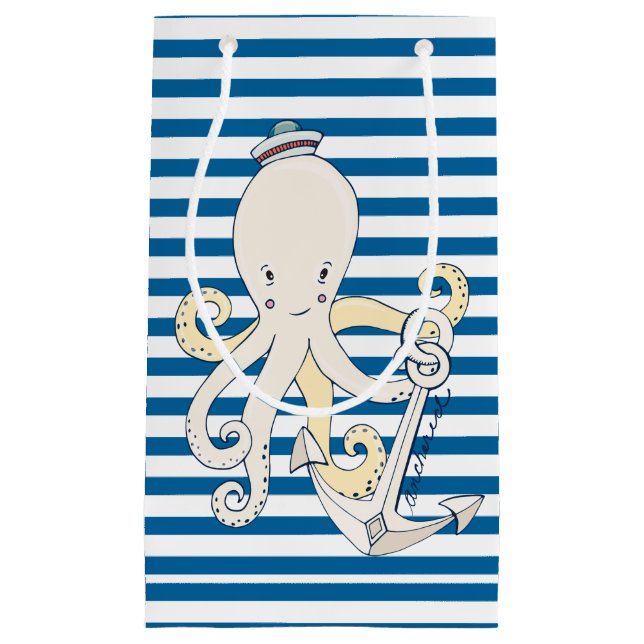 Octopus Blue and White Horizontal Stripe Small Gift Bag (Front)