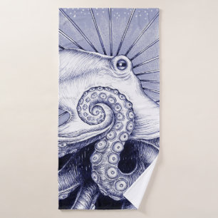 Octopus Blue Purple Monochrome Bath Towel Set