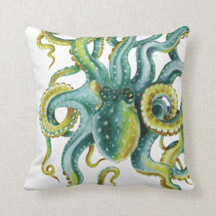 Octopus Blue Watercolor Art Cushion
