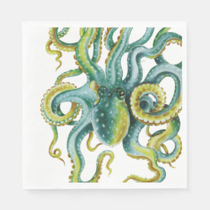 Octopus Blue Watercolor Art Napkin