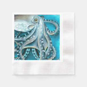 Octopus Blue Watercolor Detail Napkin