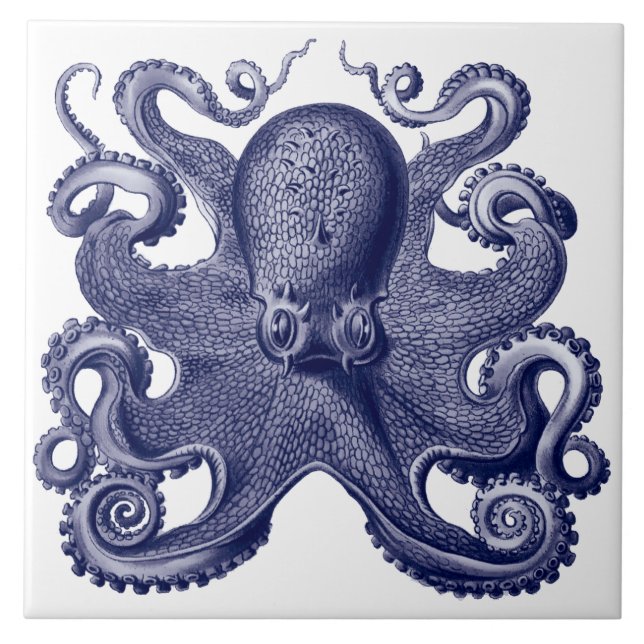 Octopus Blue & White Ceramic Tile (Front)