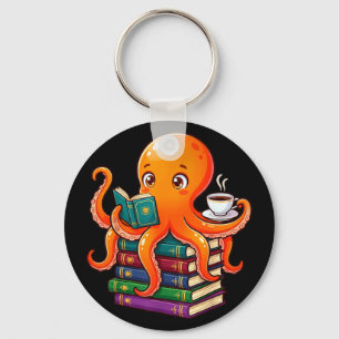 Octopus book reading coffee lover ocean funny  key ring