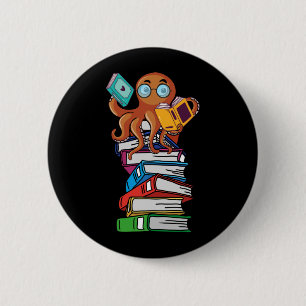 Octopus Book Reading Kraken Library Humour Reader 6 Cm Round Badge