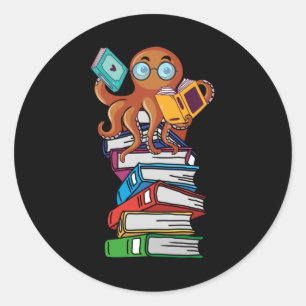 Octopus Book Reading Kraken Library Humour Reader Classic Round Sticker