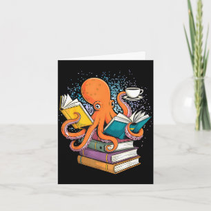 Octopus book reading reader ocean funny card