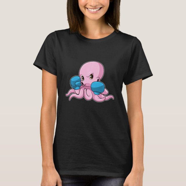 Octopus Boxer Boxing Boxing Gloves T-Shirt (Front)