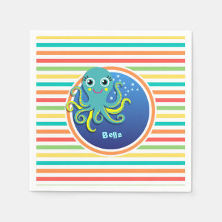 Octopus; Bright Rainbow Stripes Napkin