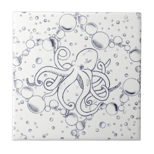 Octopus Bubble Drift Primary Ceramic Tile