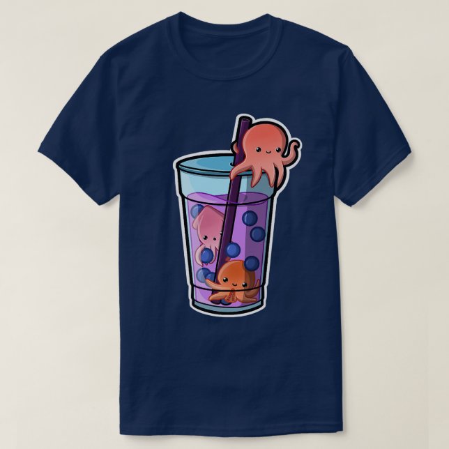 Octopus Bubble Tea Adorable Kawaii Animal Cute Bob T-Shirt (Design Front)