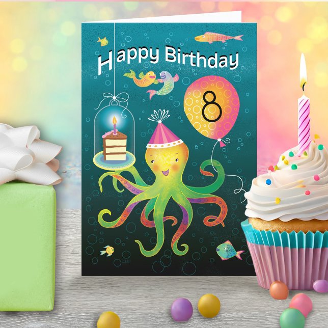 Octopus Cake 8th Birthday  Holiday Card (Creator Uploaded)