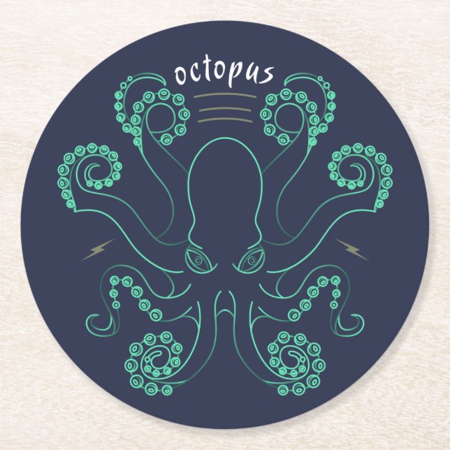 Octopus Cephalopod Tentacles Round Paper Coaster (Front)