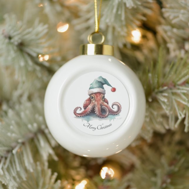 Octopus Christmas Joy, custom Ceramic Ball Christmas Ornament (Tree)