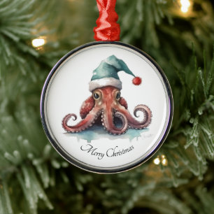 Octopus Christmas Joy, custom Metal Ornament