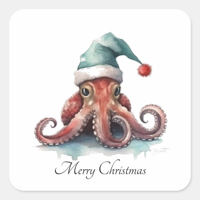 Octopus Christmas Joy, custom Square Sticker (Front)