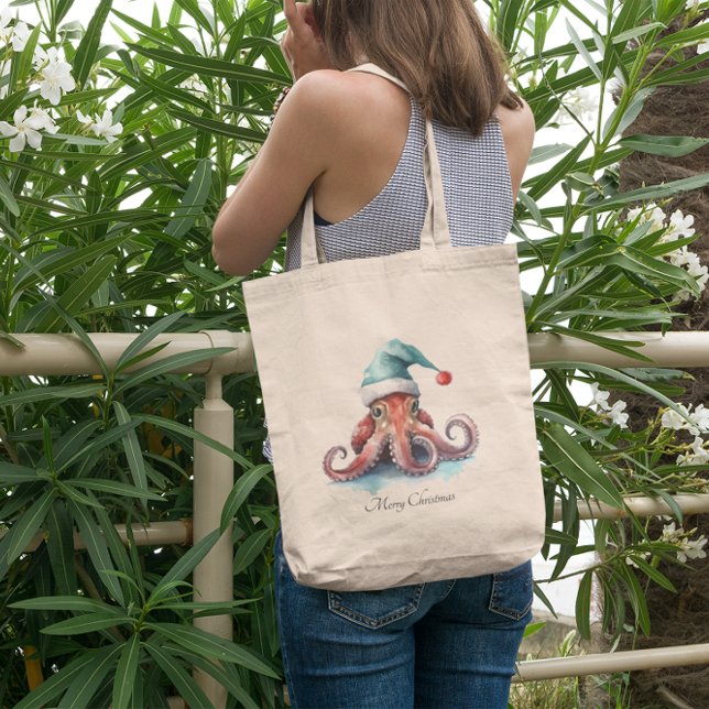 Octopus Christmas Joy, custom Tote Bag (Creator Uploaded)