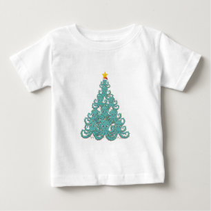 Octopus Christmas Tree Santa Hat Christmas Lights Baby T-Shirt