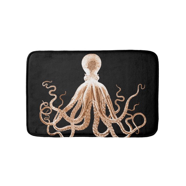 Octopus coastal ocean beach black bath mats (Front)