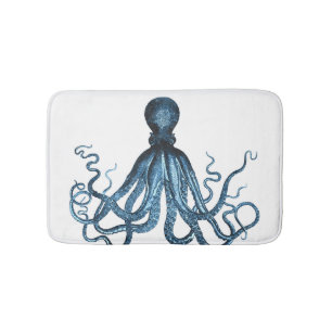 Octopus coastal ocean beach blue white bath mats