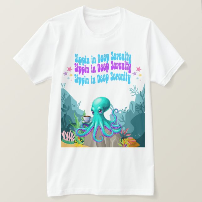 Octopus Coffee Lover – Coastal Morning T-shirt Des (Design Front)