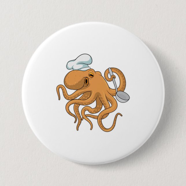 Octopus Cook Chef hat 7.5 Cm Round Badge (Front)