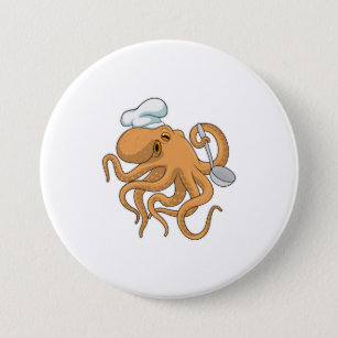 Octopus Cook Chef hat 7.5 Cm Round Badge