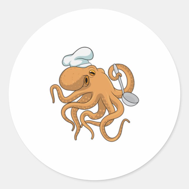 Octopus Cook Chef hat Classic Round Sticker (Front)