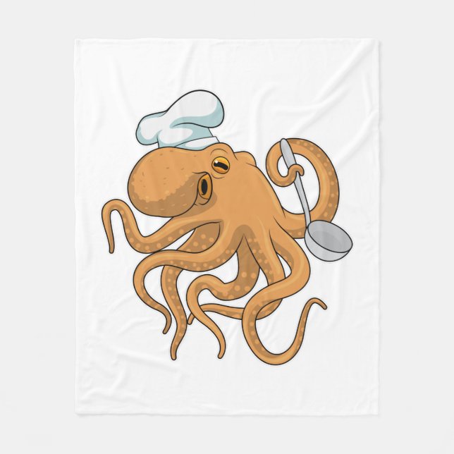 Octopus Cook Chef hat Fleece Blanket (Front)