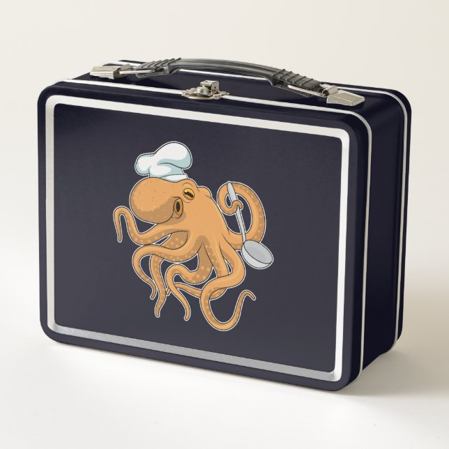 Octopus Cook Chef hat Metal Lunch Box (Front)