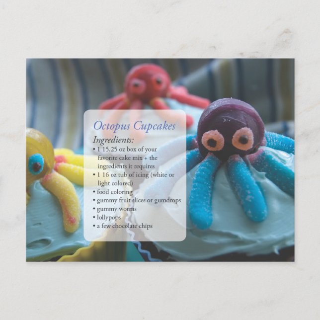 Octopus Cupcakes Recipe Card Postcard (Front)