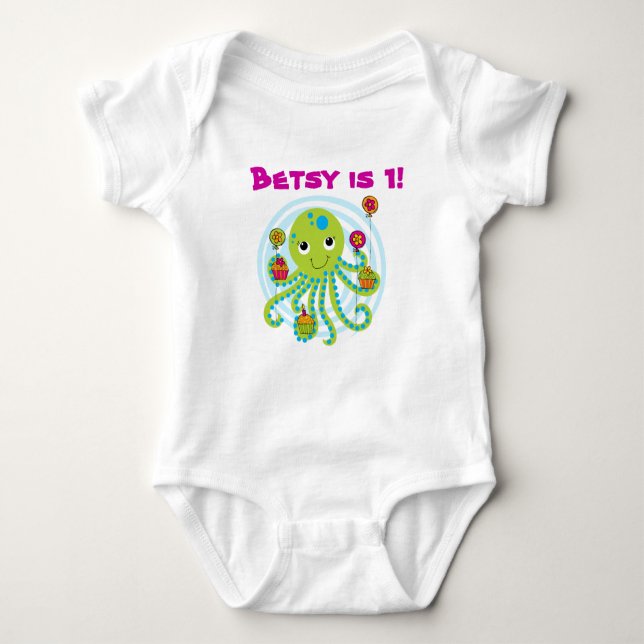 Octopus Customisable Birthday T-shirt Baby Bodysuit (Front)