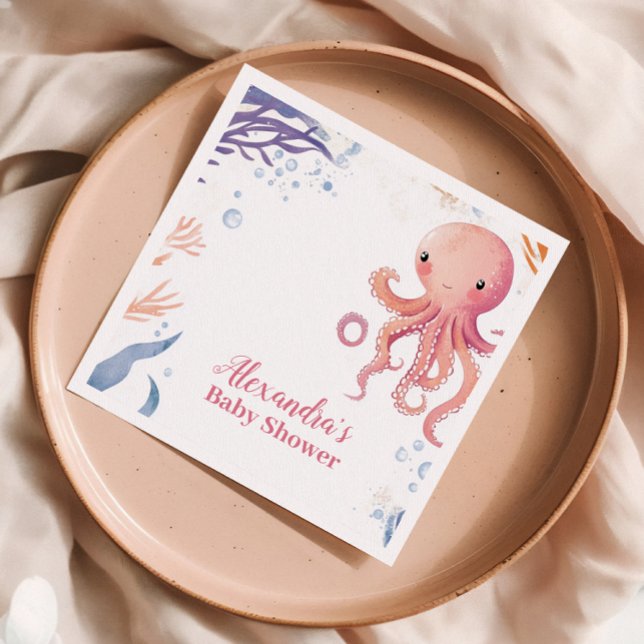 Octopus Cute Pink Watercolor Girl Napkin (Creator Uploaded)